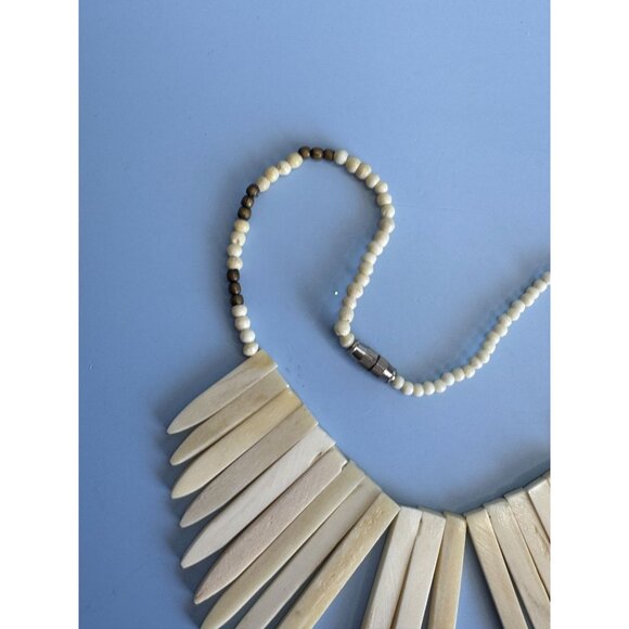 Natural Cow Bone Beaded Tribal-Inspired Necklace With Pointed Pendant Design & A - Picture 13 of 13